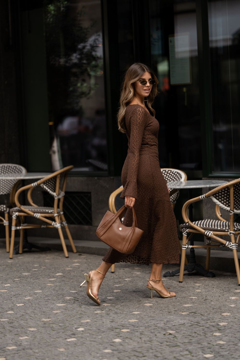 Vestido malha castanha