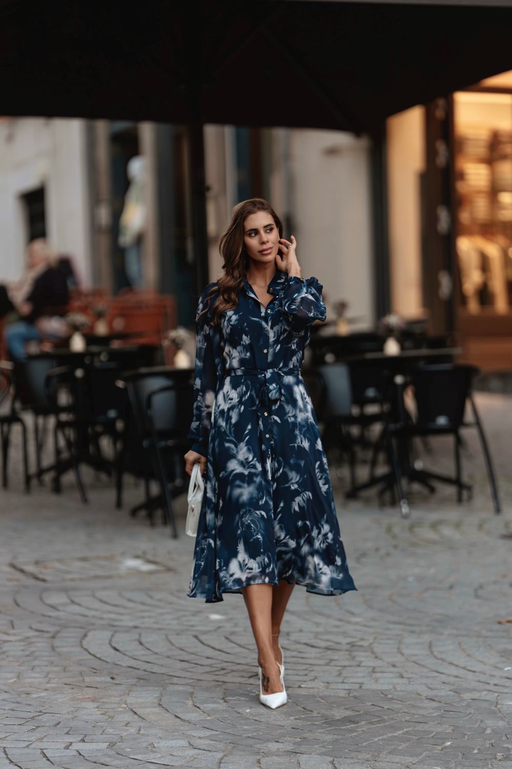 Vestido padrão azul