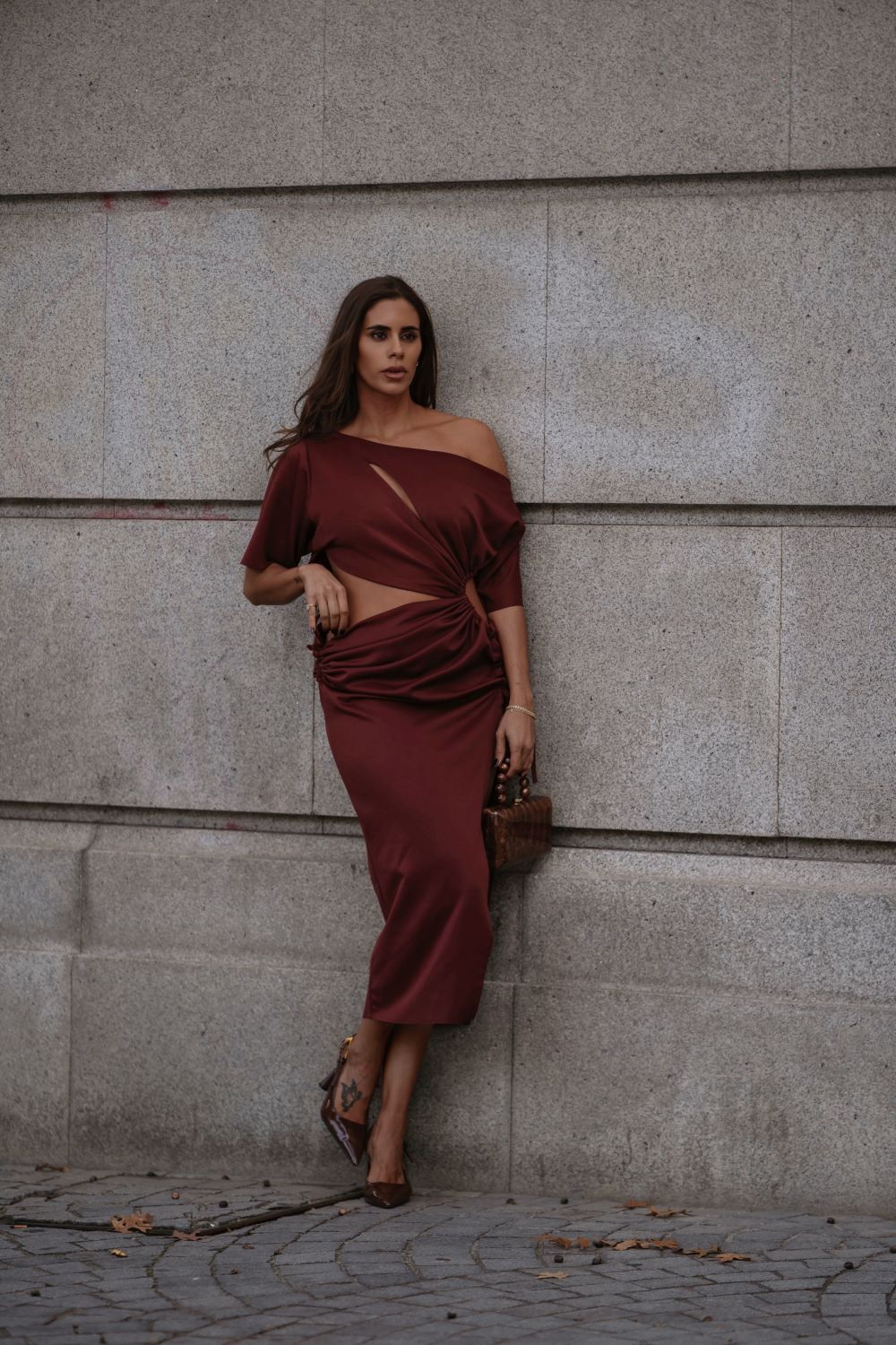 Vestido midi castanho